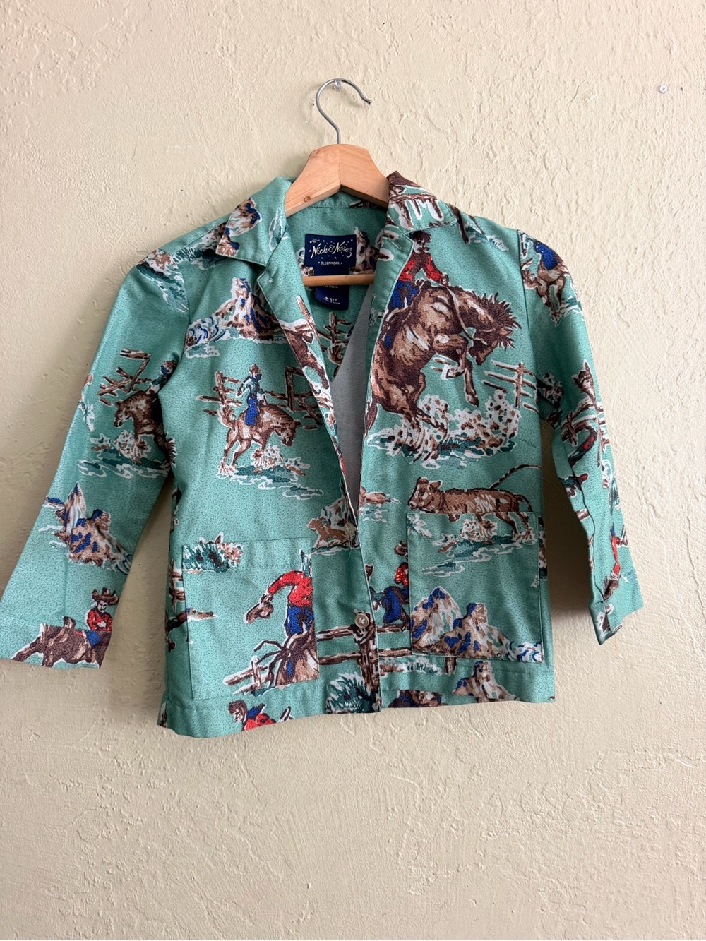Nick & Nora Kids Mint Cowboy Print Pajama Top / Blazer
